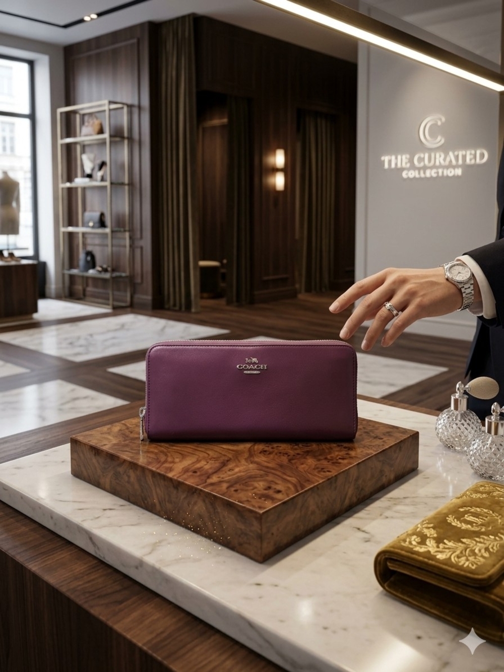 COACH Plum Zip-Around Leather Wallet